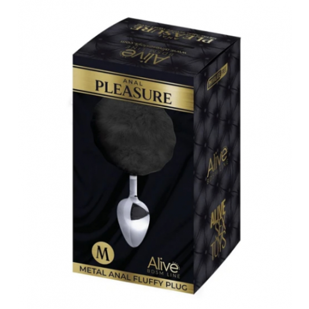 Анальный плаг Fluffy черный от Alive (L: 9*4,1 см.)