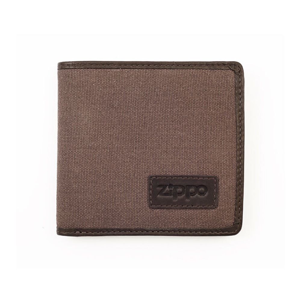 Портмоне ZIPPO из натуральной кожи и холщовой ткани коричневое (2005120)
