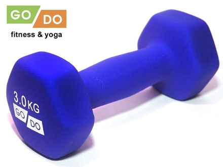 Гантель GO DO в виниловой матовой неопреновой оболочке. Вес 3 кг.  (Синий)