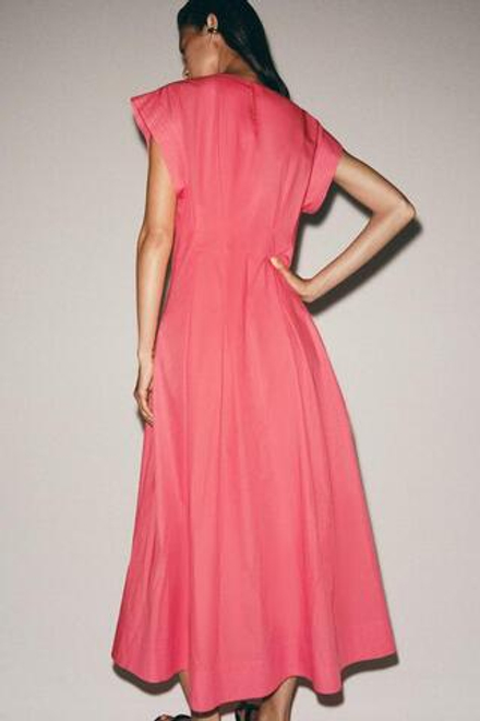 ZARA ПЛАТЬЕ ИЗ ПОПЛИНА СО СКЛАДКАМИ — ZW COLLECTION, КОРАЛЛОВЫЙ