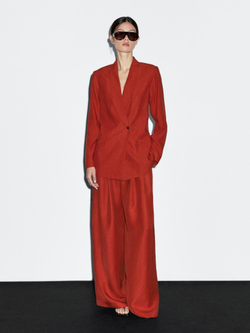 Massimo Dutti Брюки прямого кроя с двойными защипами, красный