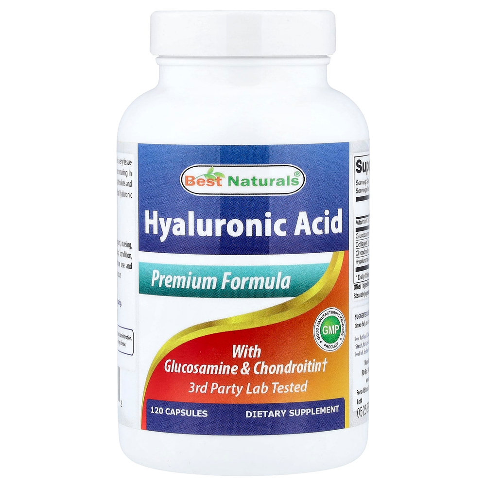 Best Naturals, Гиалуроновая кислота с глюкозамином и хондроитином, 120 капсул