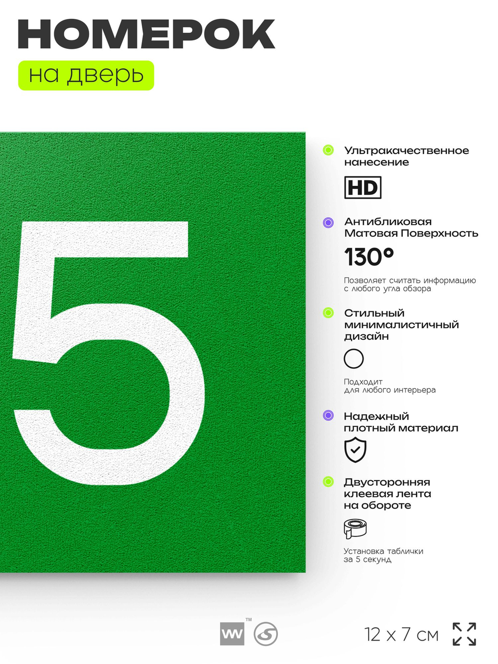 Номер на дверь 145, табличка на дверь для офиса, квартиры, кабинета, аудитории, склада, зеленая 120х70 мм, Айдентика Технолоджи