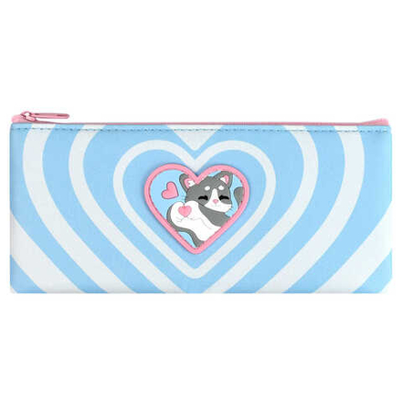 Пенал-косметичка (195*90) молния, кожзам "Влюбленный котик" резиновая нашивка