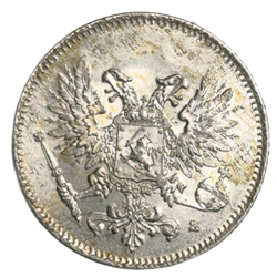 Монета 25 пенни (pennia) 1917 год гербовый орёл без корон, Российская Финляндия