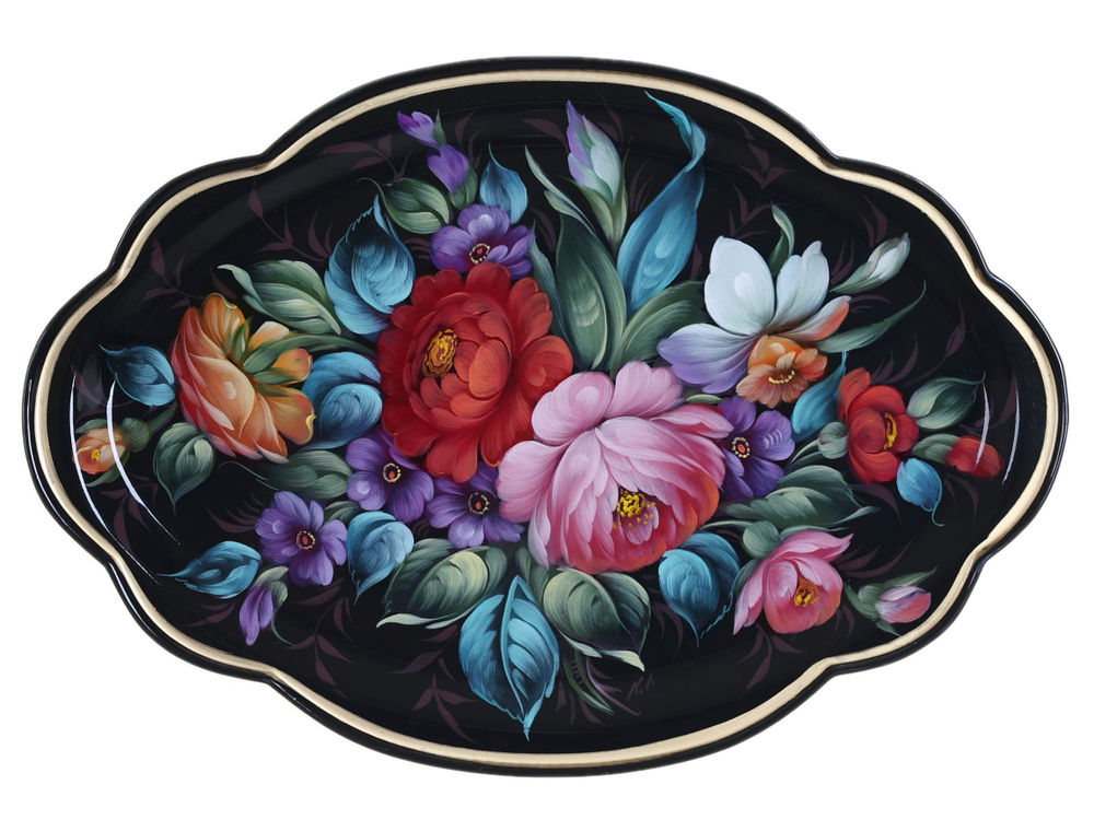 Жостовский поднос декоративный, размер 32х22 см (A11), металлический