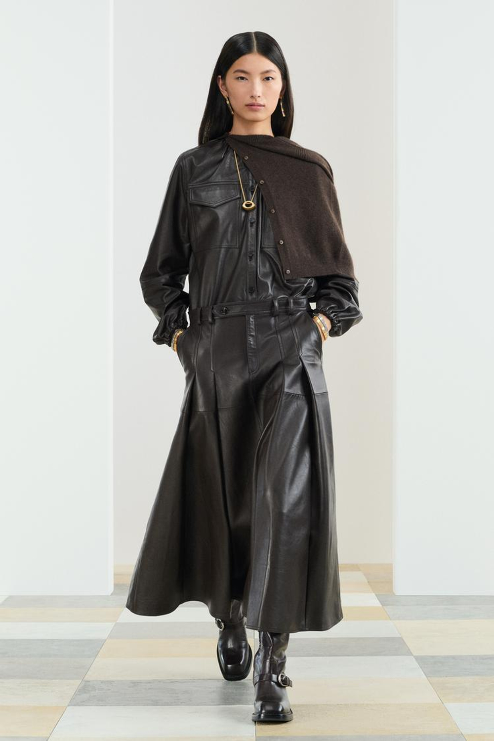 ZARA КУРТКА ИЗ 100% КОЖИ, ШОКОЛАДНЫЙ