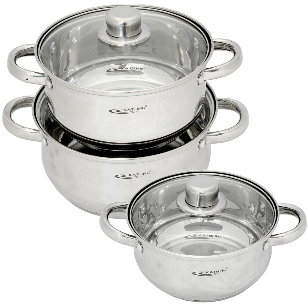 Набор посуды нерж, 6 пр, кастрюли 2.2,3.2,4.2 л, индукц, Катунь, Гретта, KT04-B