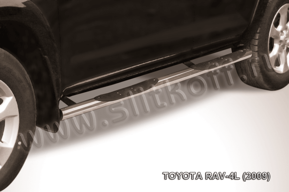 Пороги из нержавейки Toyota Rav-4 L (2005-2010) d76 с проступями (черный цвет)