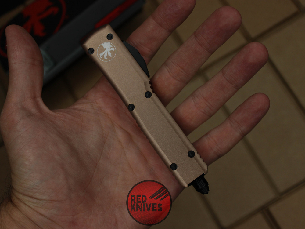 Нож Microtech Ultratech Helhound H/E - коричневая рукоять, черный клинок RK-369