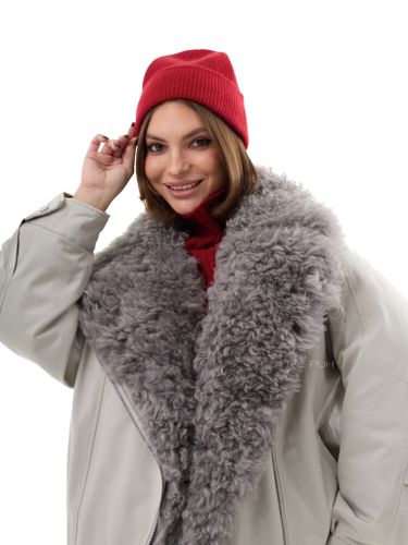 Серая парка-косуха с меховым воротником