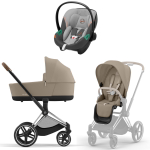 Коляска 3 в 1 Cybex Priam IV Chrome Brown complete и автокресло Aton S2 i-Size Lava Grey Cozy Beige