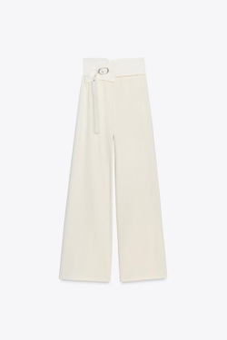 ZARA БРЮКИ С РЕМНЕМ, ЭКРЮ