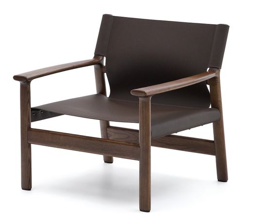 Кресло Jan из переработанной кожи темно-коричневого цвета и ясеня в ореховом цвете