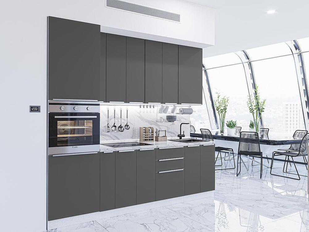 Прямая модульная кухня Фьюжн-03 Stormy Silk - Белый 2340*2600*600