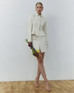 Юбка мини со шлицей, Кремовый