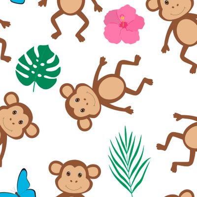 Обезьяны цветы и листья