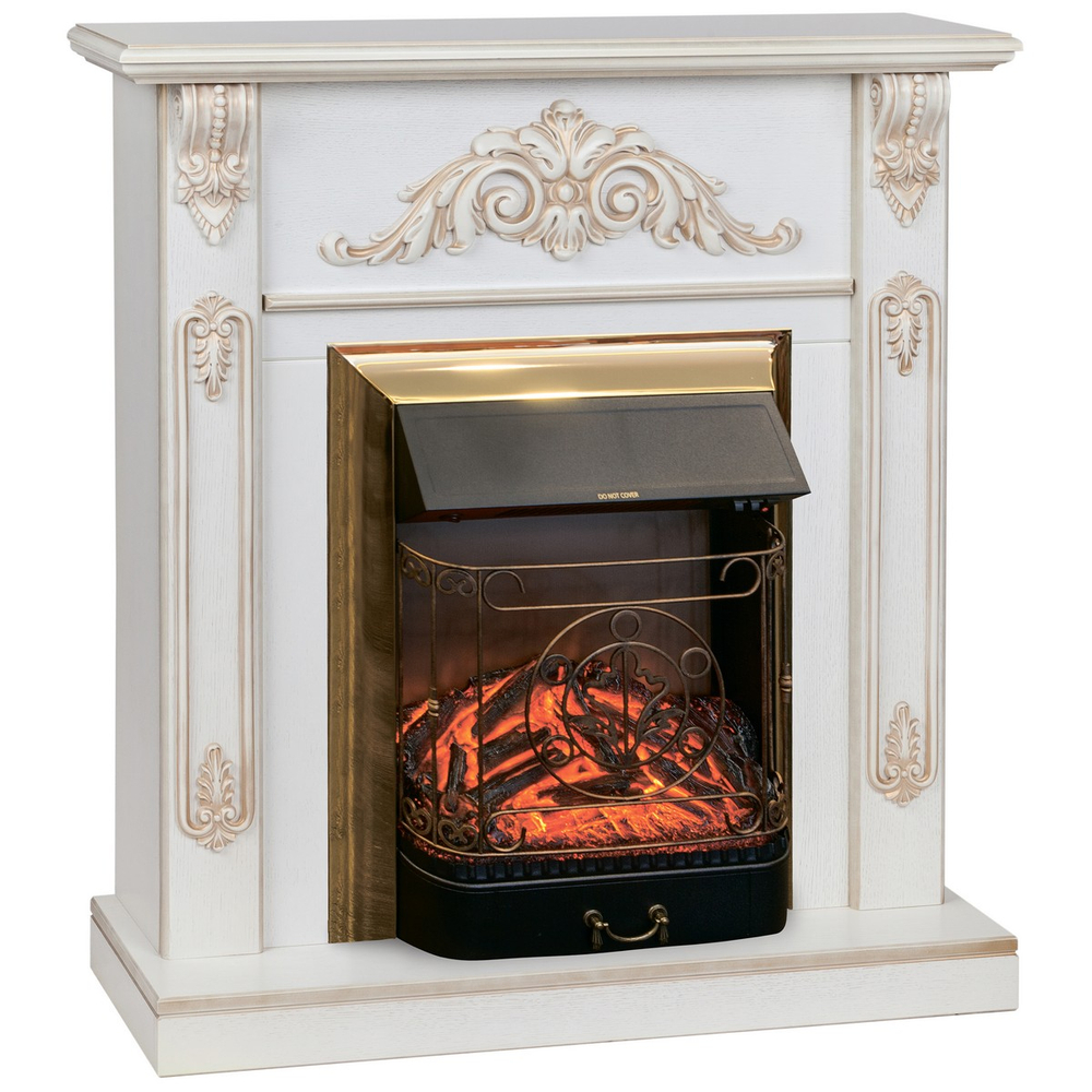 Электрокамин RealFlame Anita WT дуб белый с золотой патиной с очагом Majestic Lux Brass
