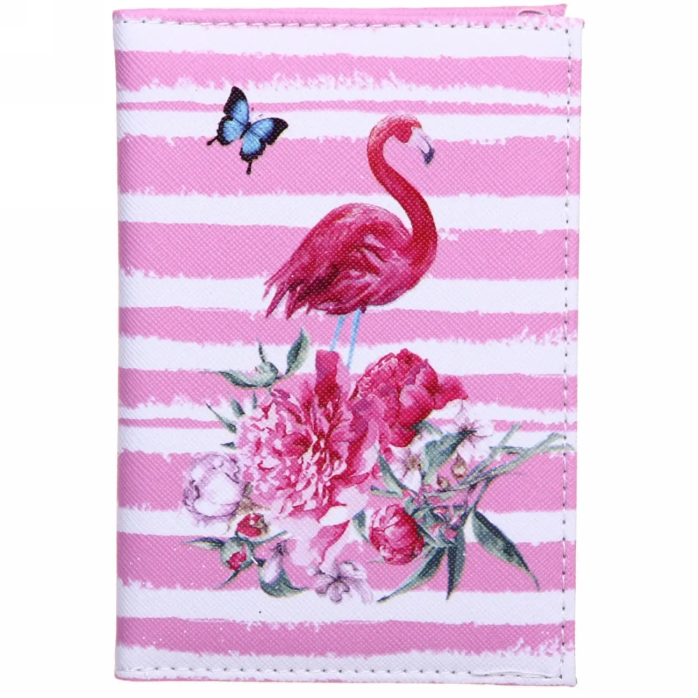 Обложка на паспорт «Travel», Фламинго с цветами, 9,5*13см