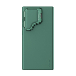 Чехол от Nillkin покрытый шелковистым силиконом зеленого цвета (Dark Green) для Samsung Galaxy S24 Ultra, серия CamShield Silky Prop Silicone Case (с металлической откидной крышкой)