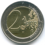 2 евро 2012 год. Кипр. 10 лет наличному евро. Биметалл AU