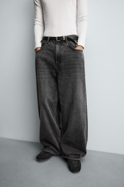 ZARA ДЖИНСЫ BAGGY FIT, СЕРЫЙ