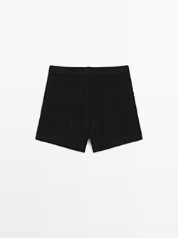 Massimo Dutti Короткие трикотажные шорты-бермуды из хлопковой смеси, черный