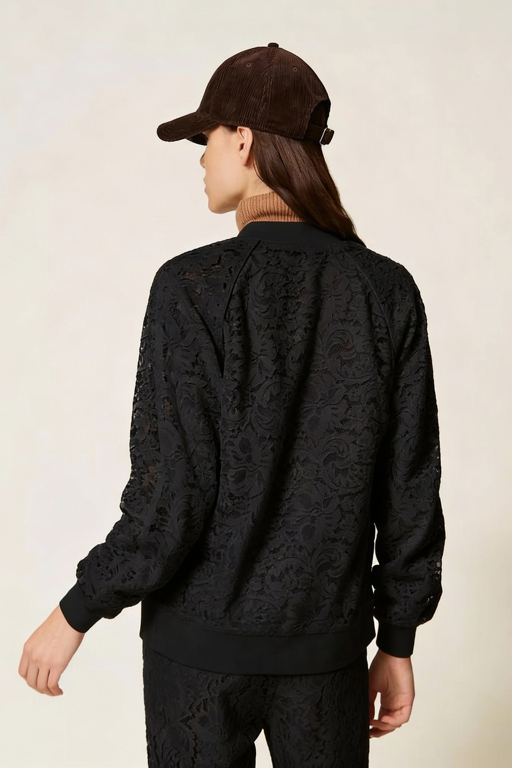 Lace sweatshirt with zip Woman-3