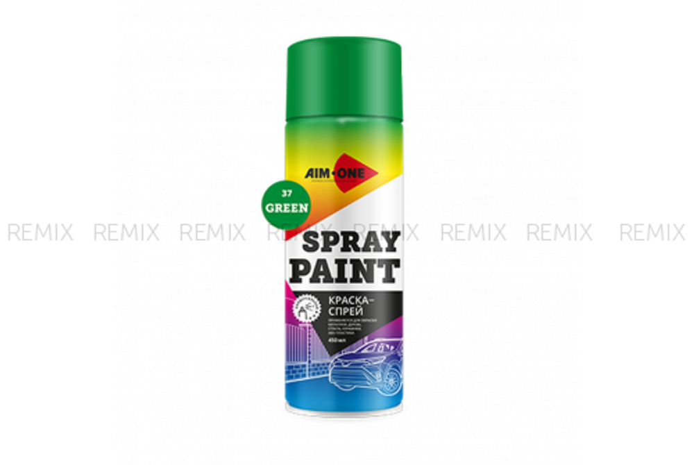 Краска-спрей зеленая AIM-ONE 450 мл (аэрозоль).Spray paint green 450ML SP-GR37