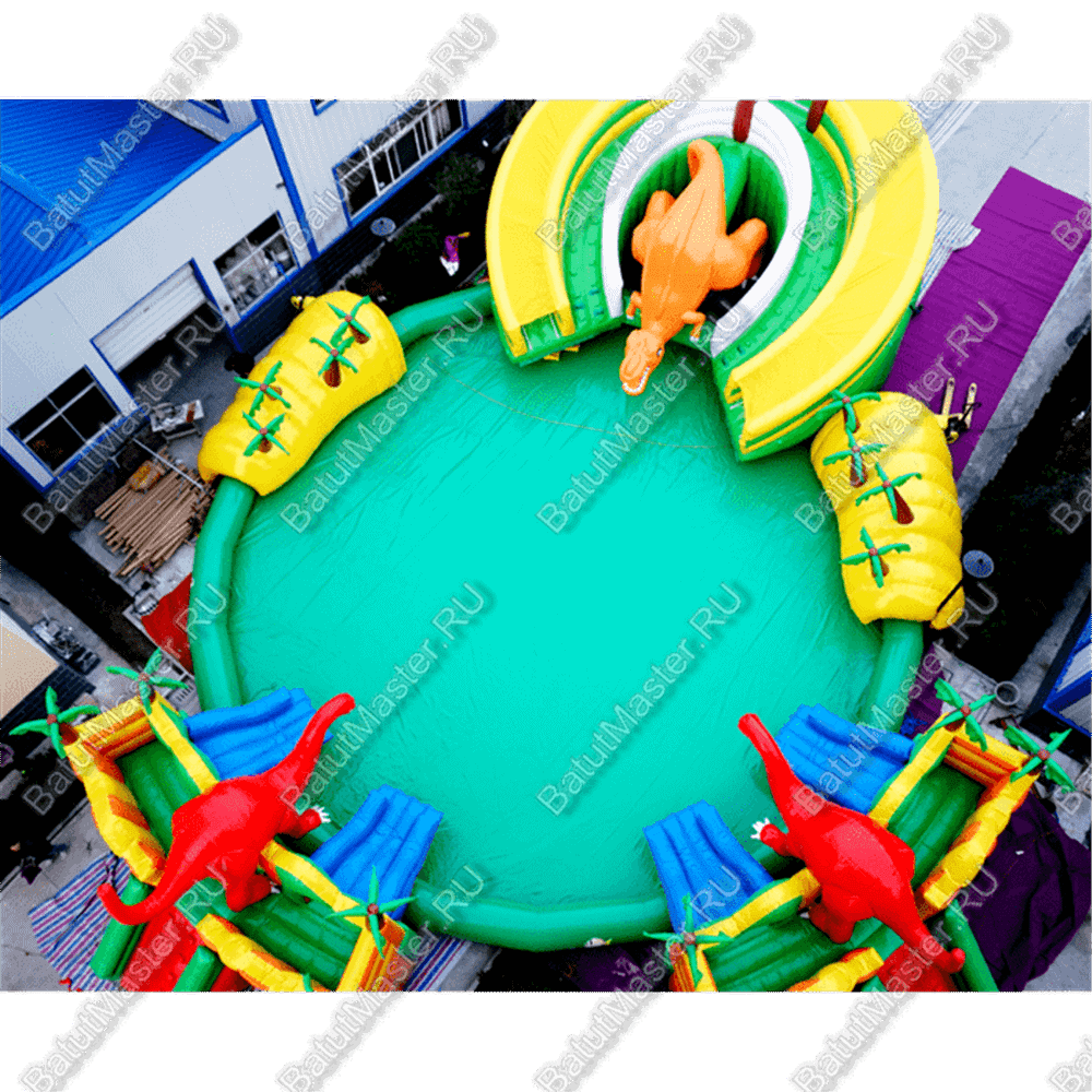 Коммерческий надувной батут с бассейном «Дино-оазис» 23*23*5,5 м