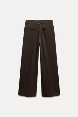 ZARA БРЮКИ С ДВОЙНЫМИ ЗАЩИПАМИ, ШОКОЛАДНО-КОРИЧНЕВЫЙ