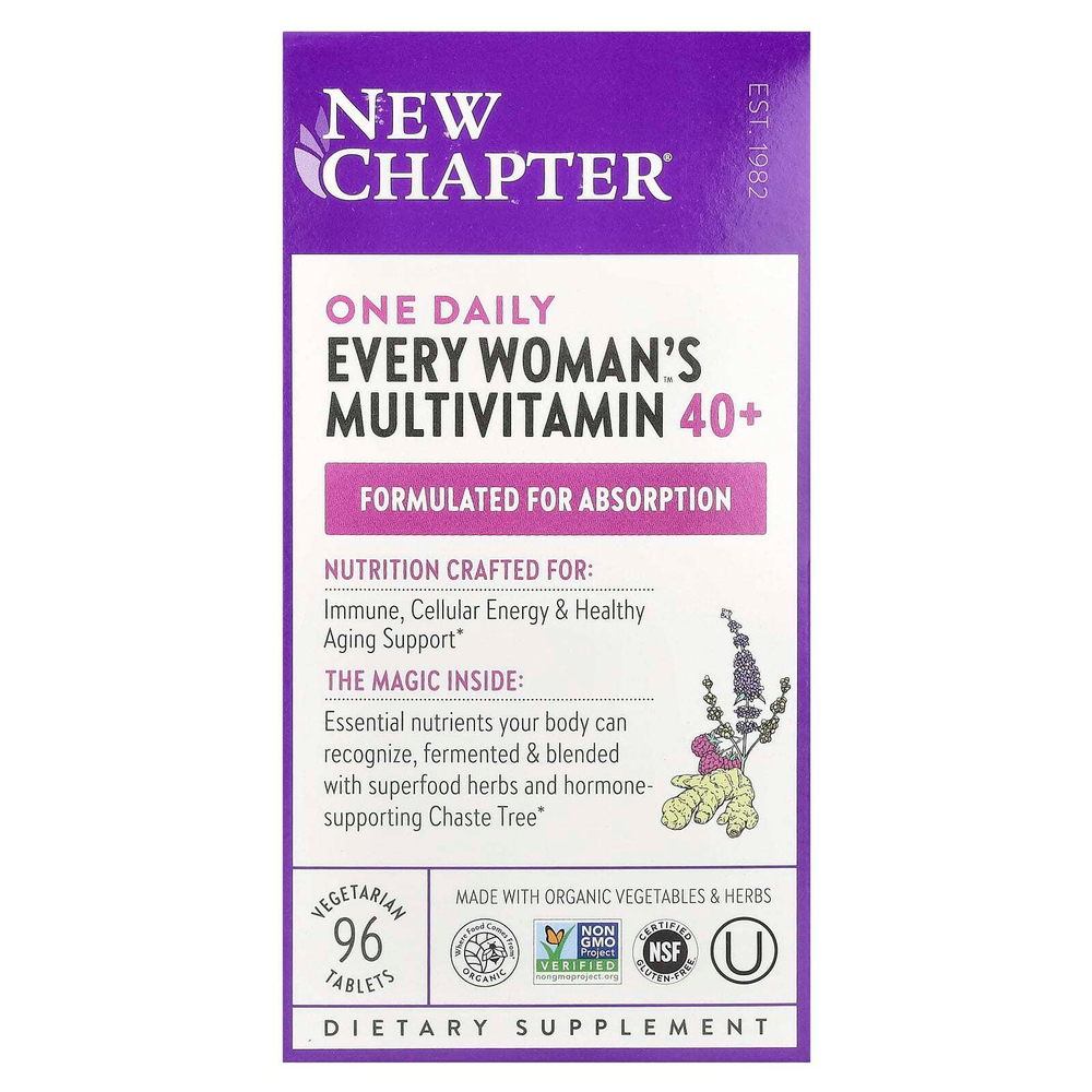 New Chapter, One Daily Every Woman's Multivitamin™ 40+, мультивитамины для женщин старше 40 лет, 96 вегетарианских таблеток
