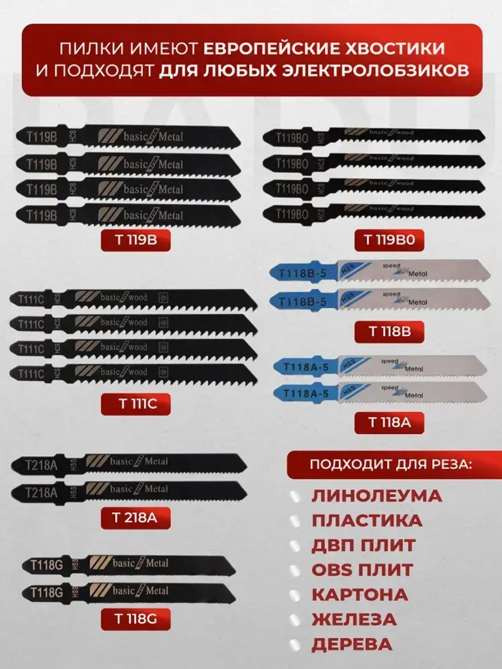 Пилки для лобзика 20 шт по дереву и металлу / Набор пилок для электролобзика