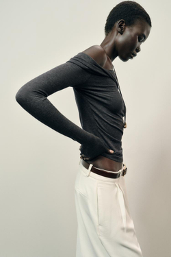 ZARA ТОП С АСИММЕТРИЧНЫМ ВЫРЕЗОМ, СЕРЫЙ МЕЛАНЖ