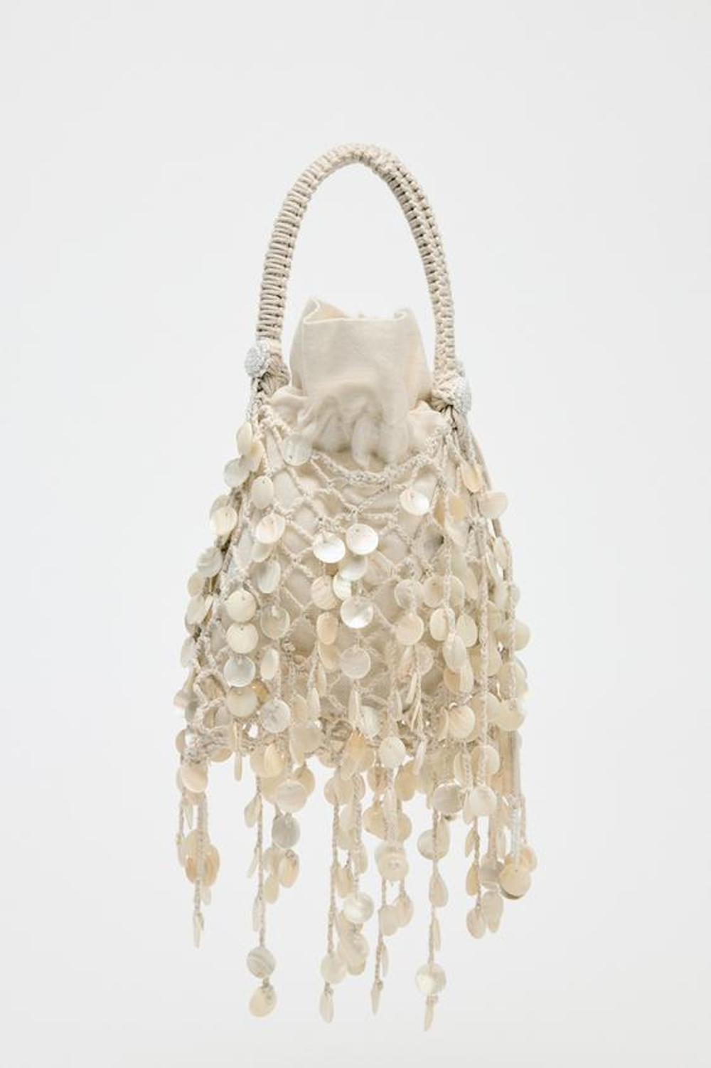 ZARA СУМКА С ПЕРЛАМУТРОВЫМИ ДЕТАЛЯМИ, СВЕТЛО-БЕЖЕВЫЙ