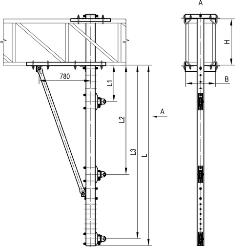 Стойка консольная промежуточная для раздельного крепления консоли и фиксатора