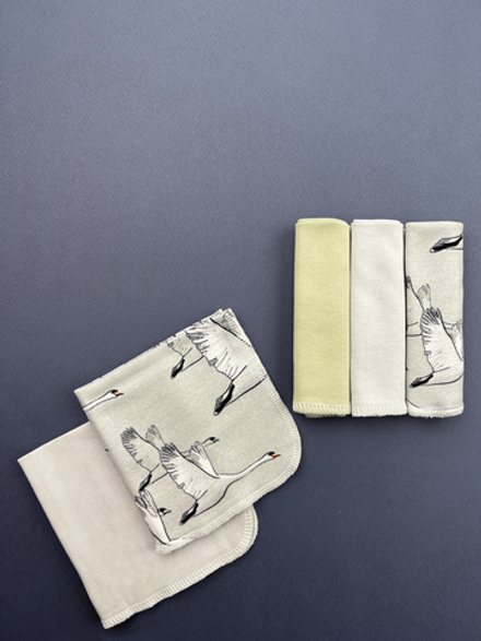 Платочки сет из 5 штук LooJoo Журавли / Серый шелк / Шалфей