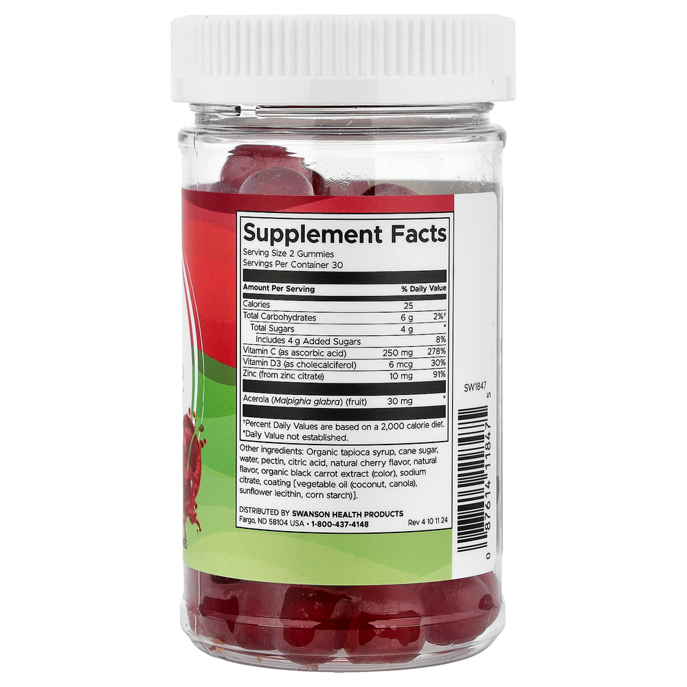 Swanson, Immune Boost, цинк, витамины C и D, жевательные таблетки, вишня, 60 жевательных таблеток