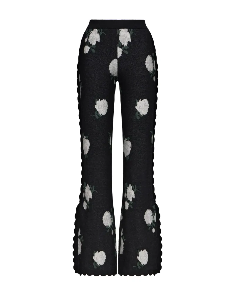 Lana-Quincy, вязаный комплект с брюками из черного хлопка с цветочным принтом