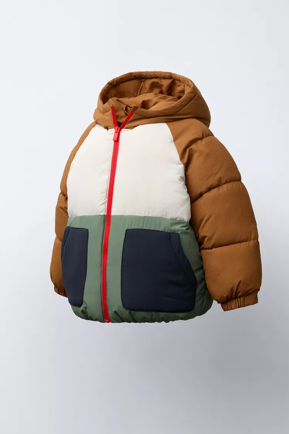 ZARA СТЕГАНАЯ КУРТКА КОЛОР-БЛОК WATER REPELLENT С ФЛИСОВОЙ ПОДКЛАДКОЙ, РАЗНОЦВЕТНЫЙ