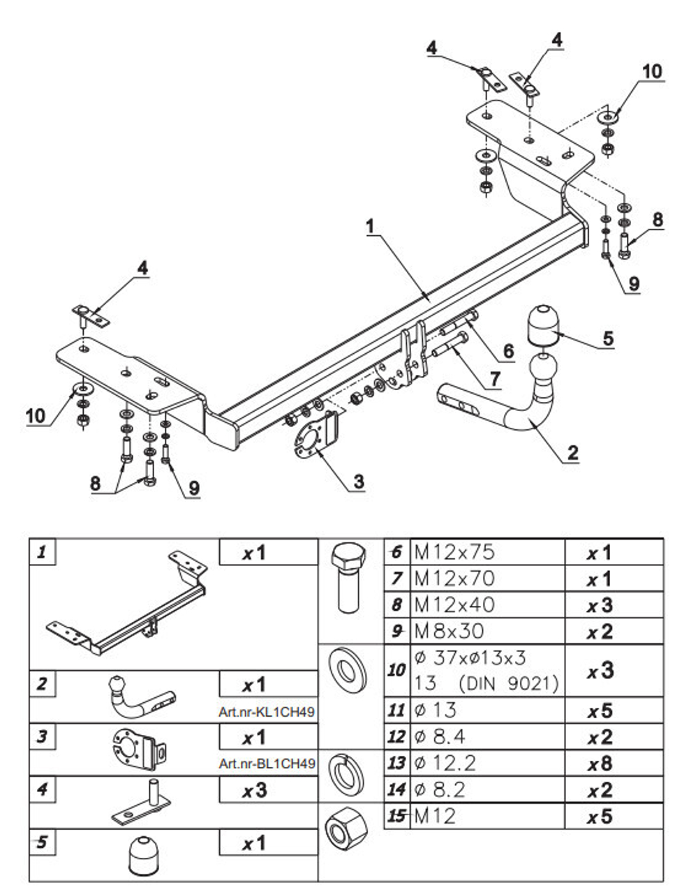 Фаркоп Auto-Hak CH 49 для Chrysler 300C седан/универсал 2004-2011(паспорт и сертификат в комплекте)(без электрики)