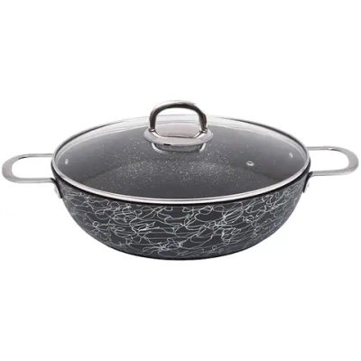 Сотейник 30*8,5см с ручками и стеклянной крышкой «Грация» (черный/серебро) сгчс308а