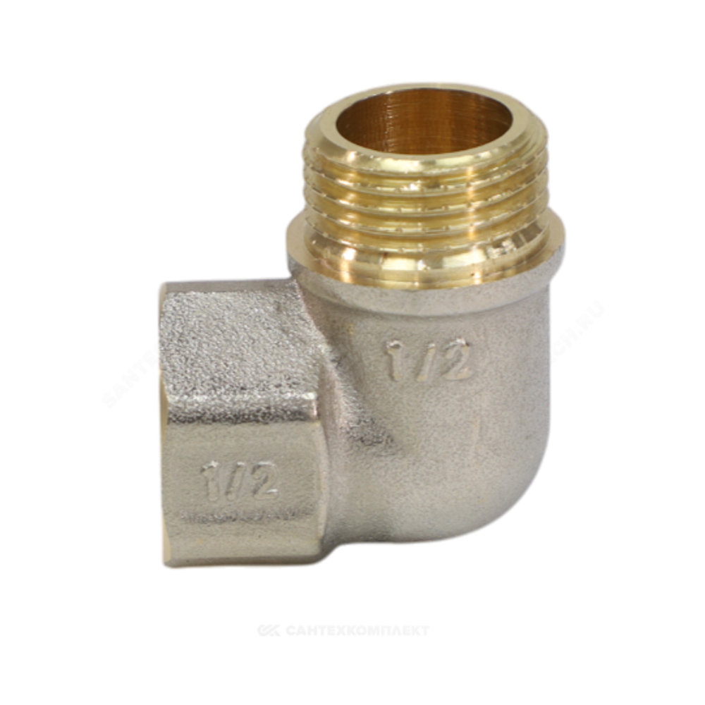 Угольник латунь никель реборда Ду 15 (1/2") ВР/НР 9006 ГОСТ 32585-2013 Aquasfera 9006-01
