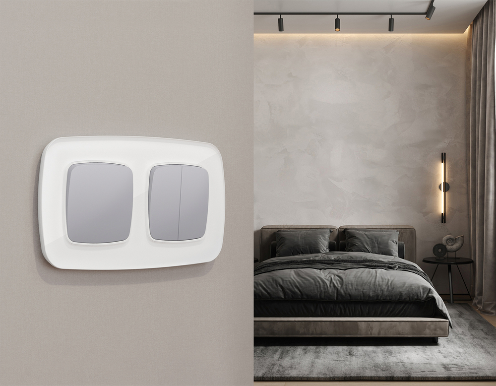 MO503010 Комплект механизма 2-кл выключателя OMEGA Сталь матовый QUANT (OP5030, VM115)