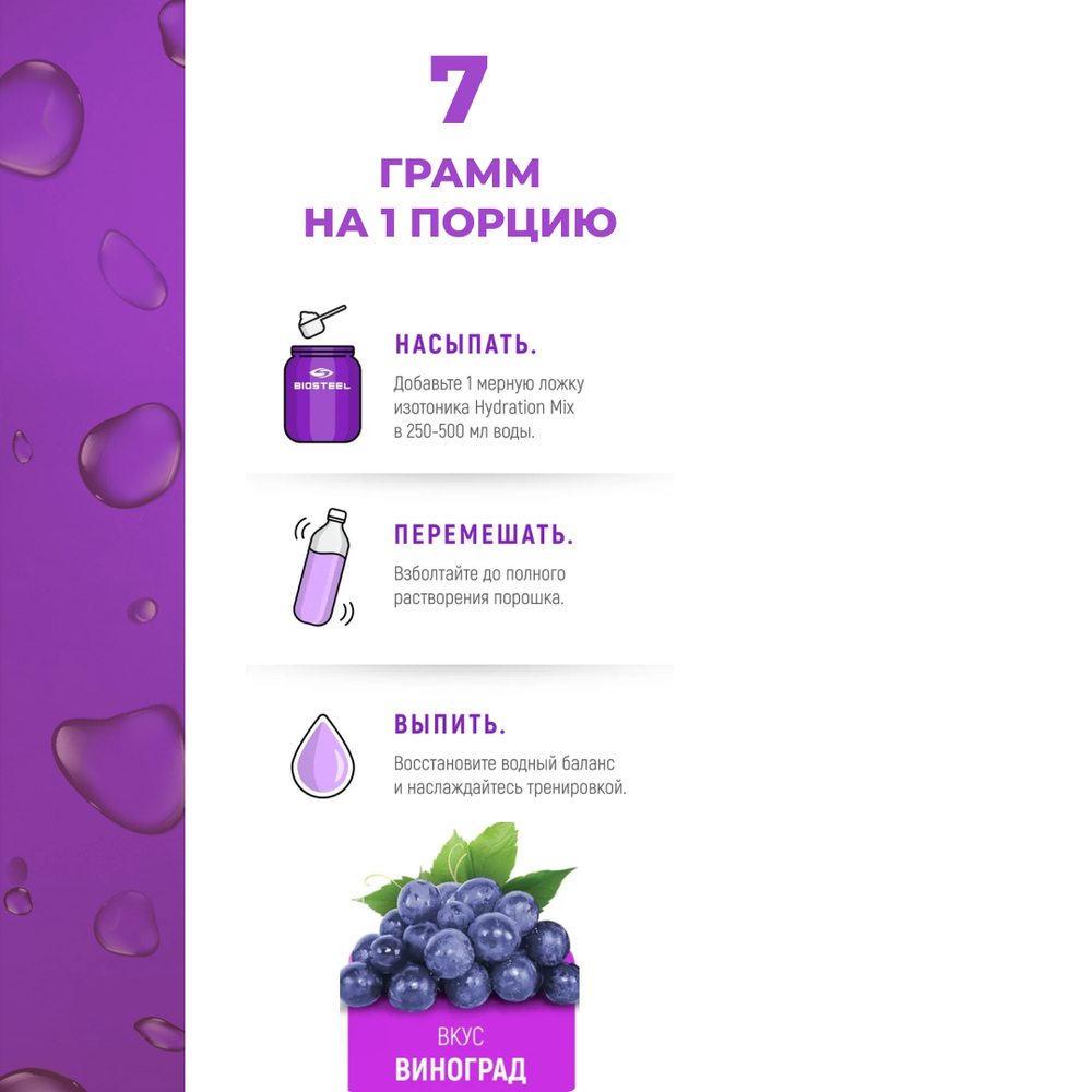 Изотоник Biosteel Hydration Mix Виноград, 315 г, 45 порций