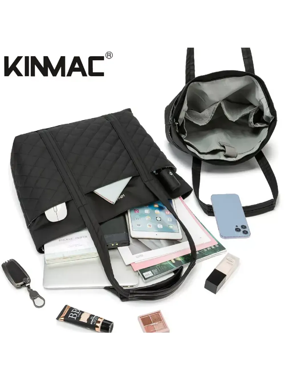 Сумка шоппер с отделением для ноутбука (Стеганый черный)