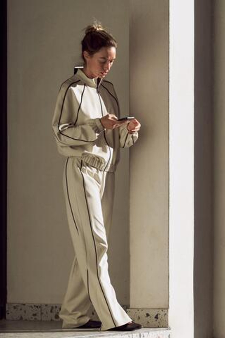 ZARA ШИРОКИЕ БРЮКИ С КОНТРАСТНОЙ ОКАНТОВКОЙ, ЭКРЮ