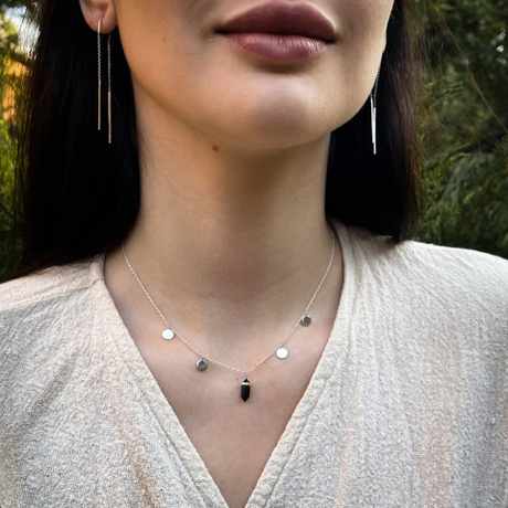 Ожерелье FULL MOON с кристаллом, серебро/оникс