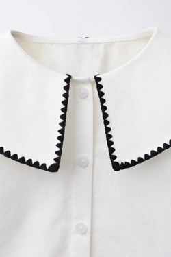 ZARA БЛУЗА С КРУГЛЫМ ВОРОТНИКОМ И ВЫШИВКОЙ, БЕЛЫЙ