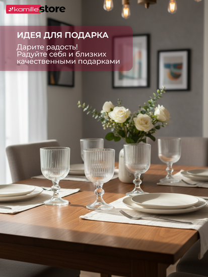 Набор бокалов 6 шт. 300 мл. на ножке, стеклянные Вертикальные полосы